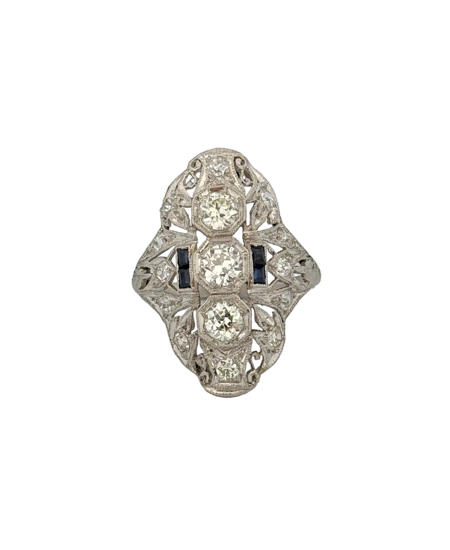 Art Deco Platinum Diamond Shield Ring