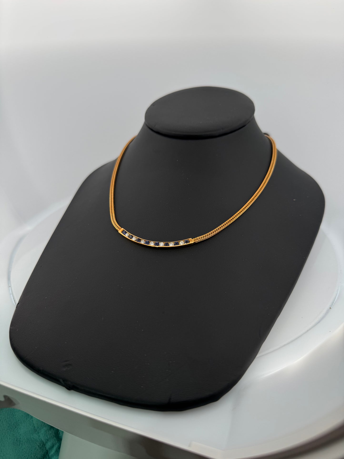 Tiffany & Co Sapphire & Diamond Vintage Fox Tail Necklace 18k Yellow Gold 16”