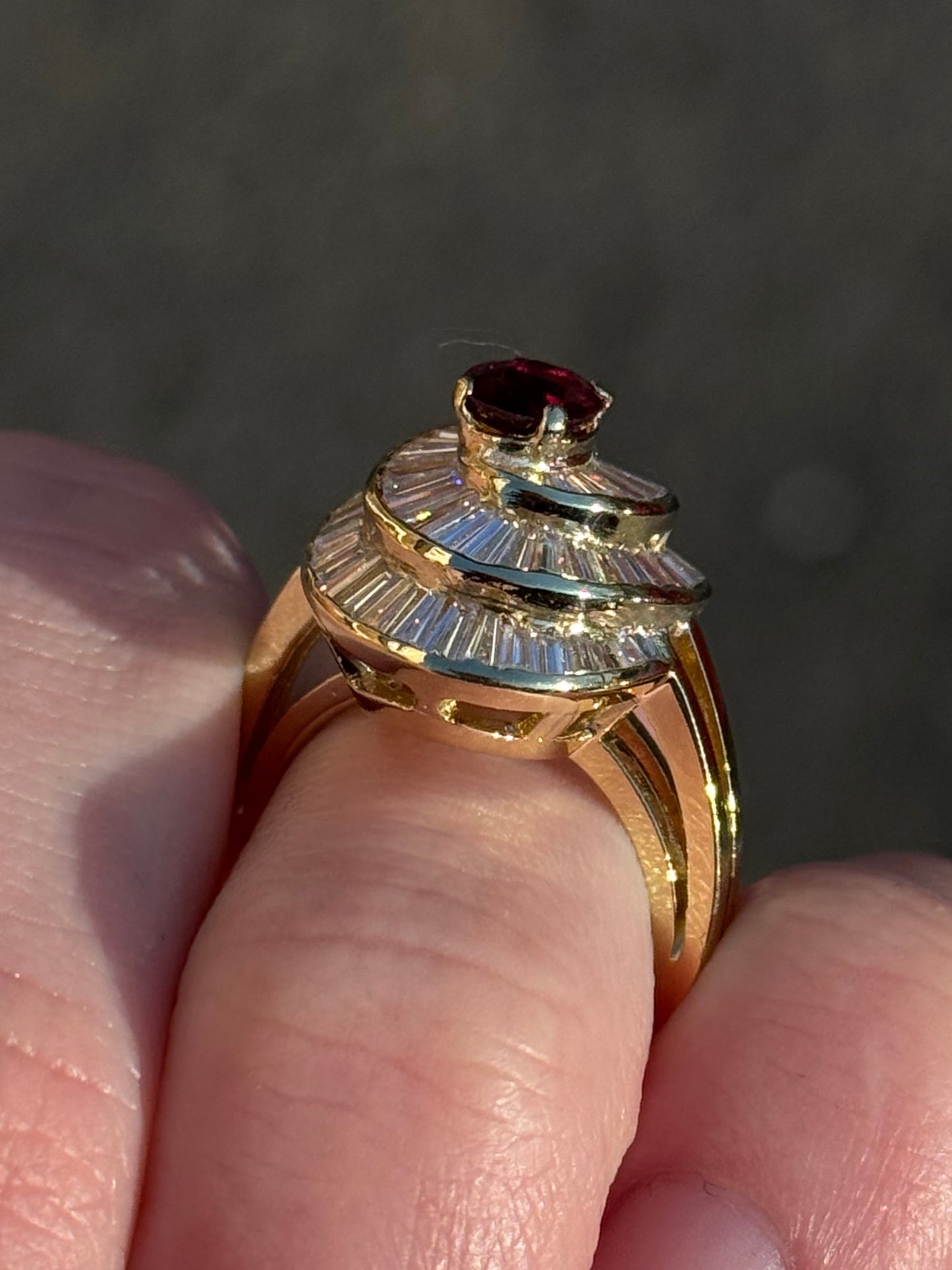 Estate 18kt Yellow Gold Ballerina Ring Natural Ruby and Diamond Ring