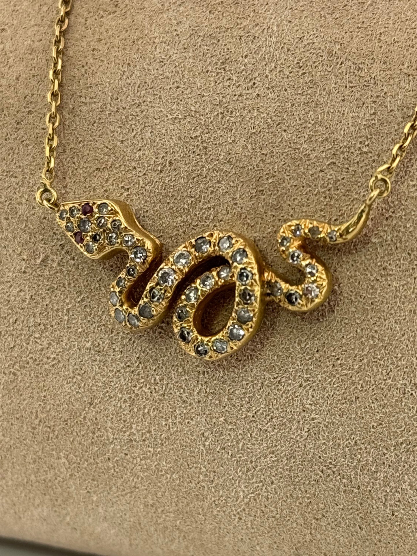 Victorian Antique Snake Diamond Necklace 18kt Yellow Gold