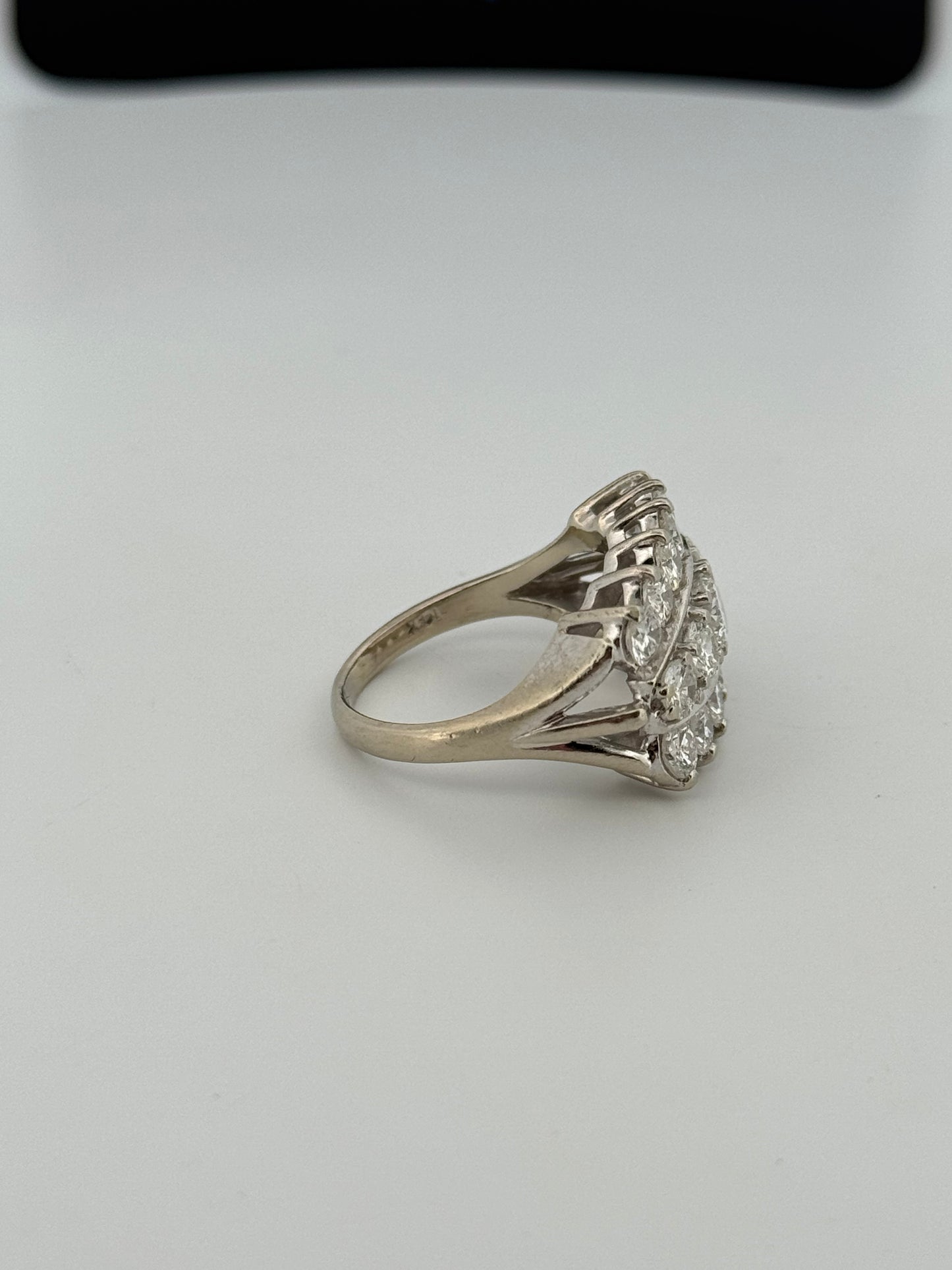 Vintage Retro 14kt white gold Diamond 3 row band