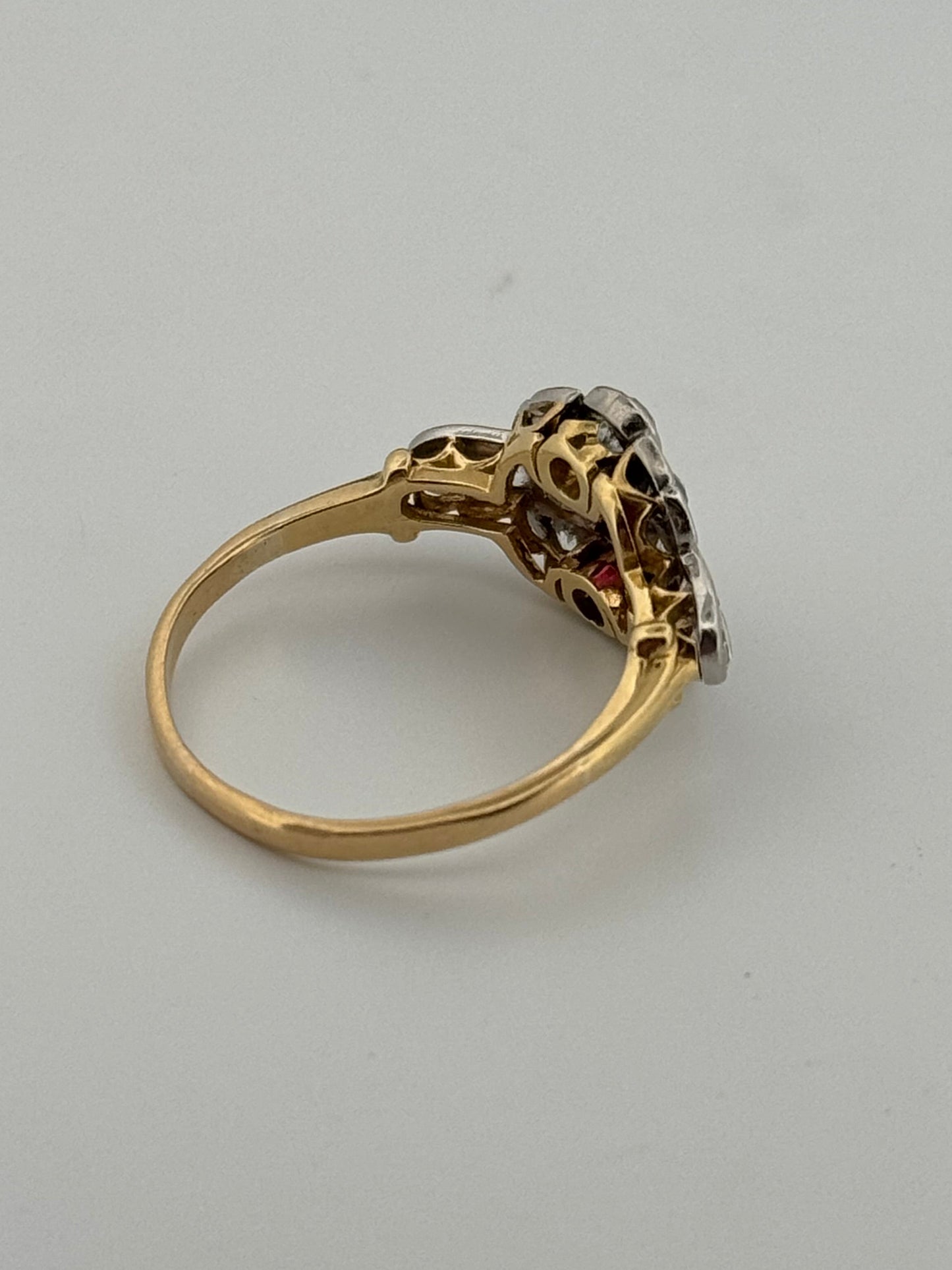 Edwardian 18kt Gold and Platnium Top Natural Diamond and Synthetic Ruby Ring