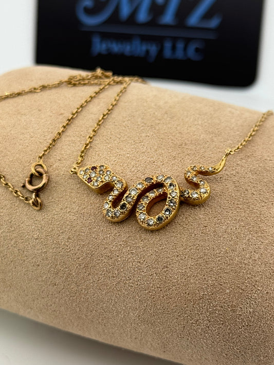 Victorian Antique Snake Diamond Necklace 18kt Yellow Gold