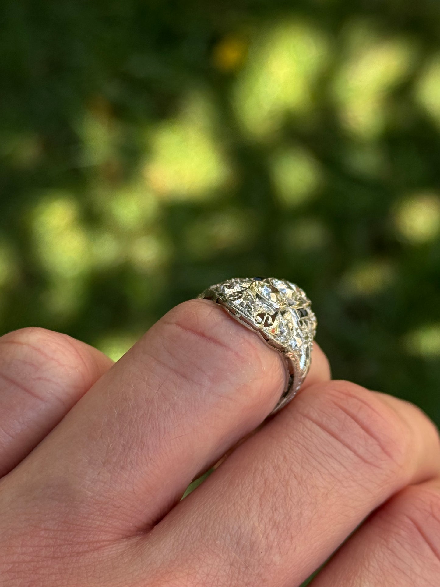 Art Deco Platinum Diamond Shield Ring