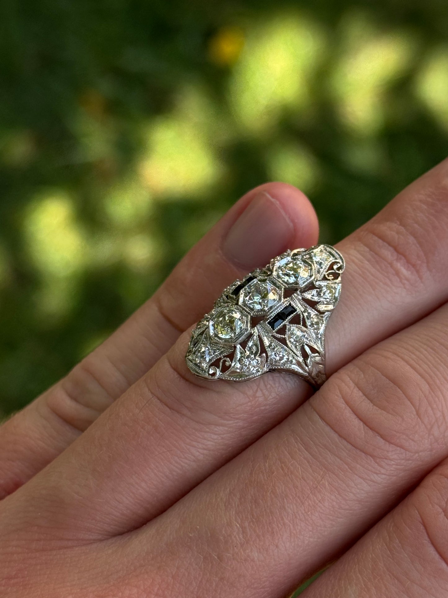 Art Deco Platinum Diamond Shield Ring