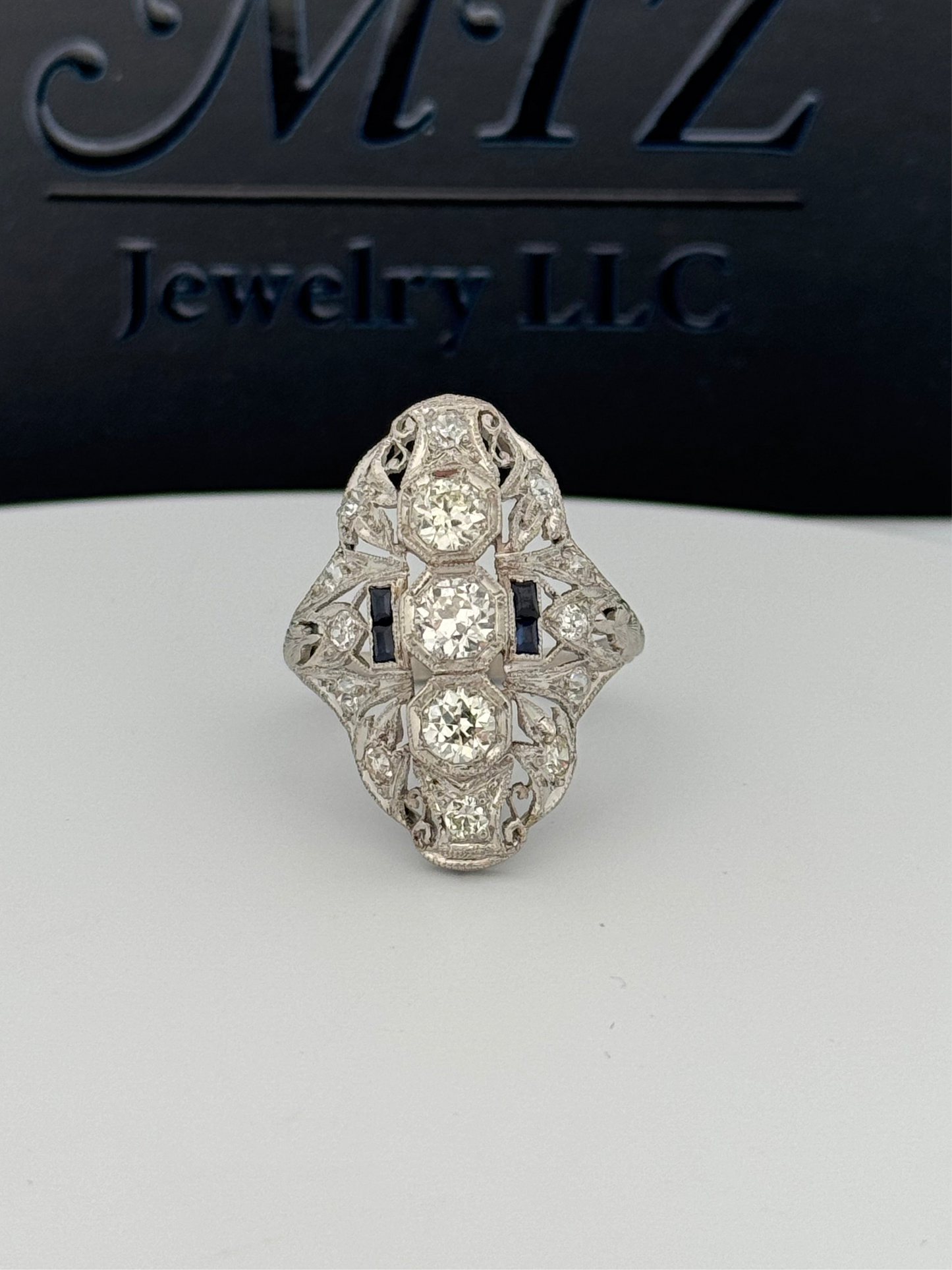 Art Deco Platinum Diamond Shield Ring