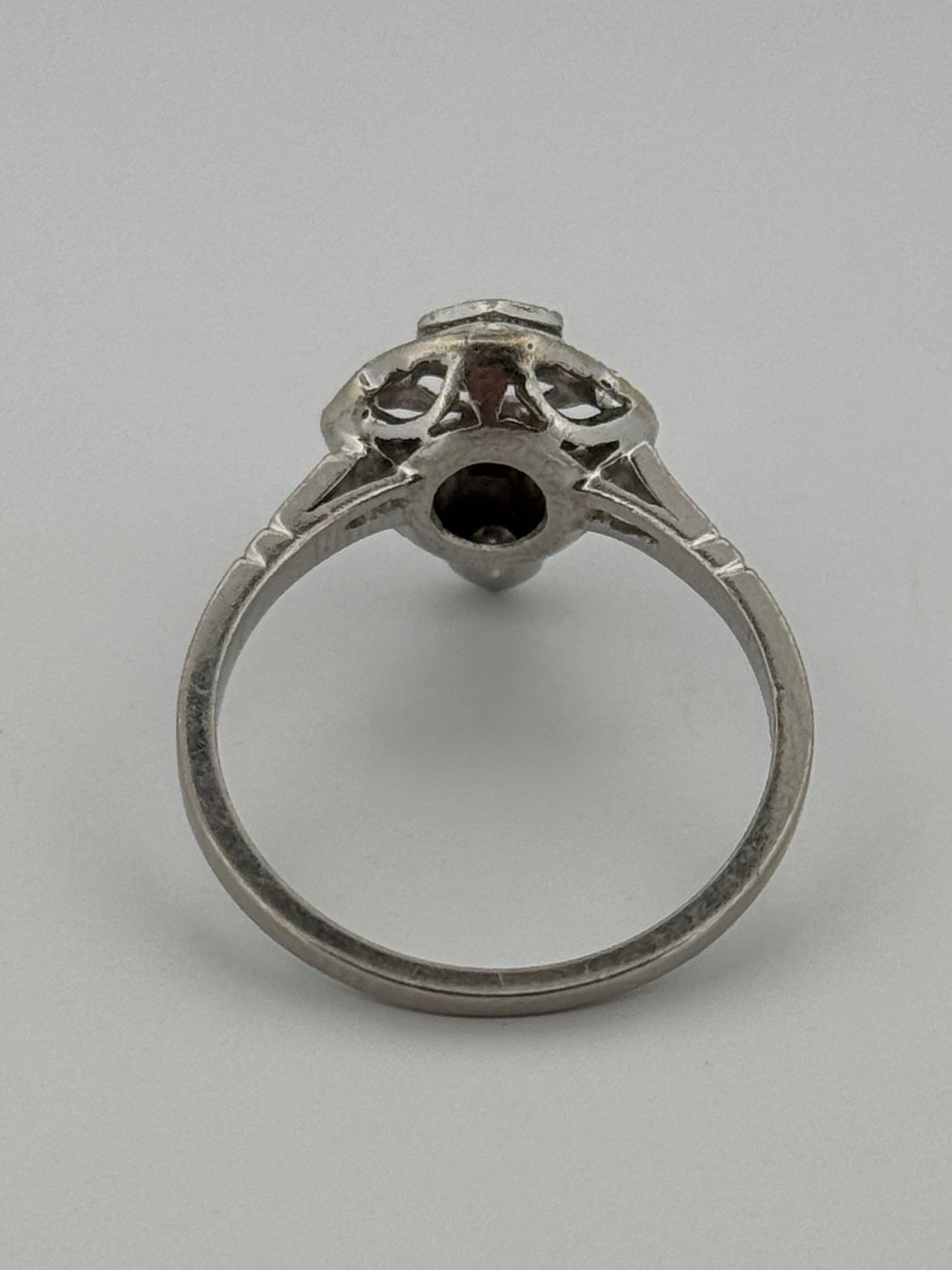 Antique Art Deco Skull Diamond Platinum/ 14kt topped Ring Synthetic Ruby