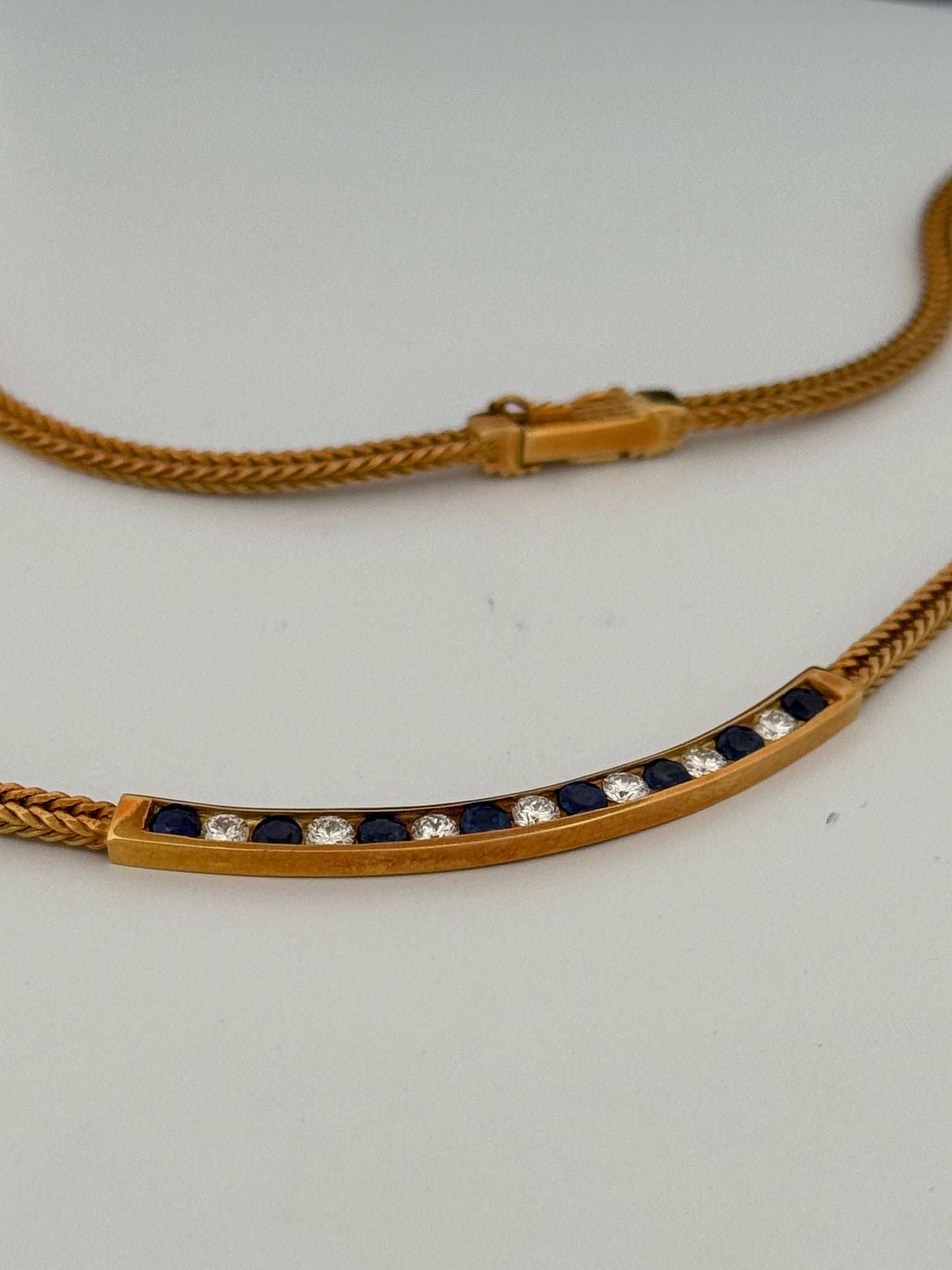 Tiffany & Co Sapphire & Diamond Vintage Fox Tail Necklace 18k Yellow Gold 16”
