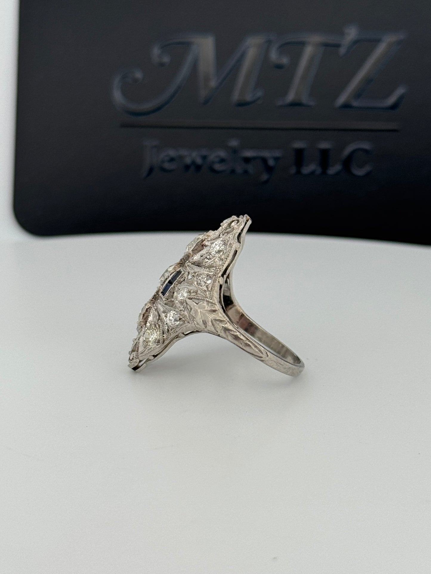 Art Deco Platinum Diamond Shield Ring