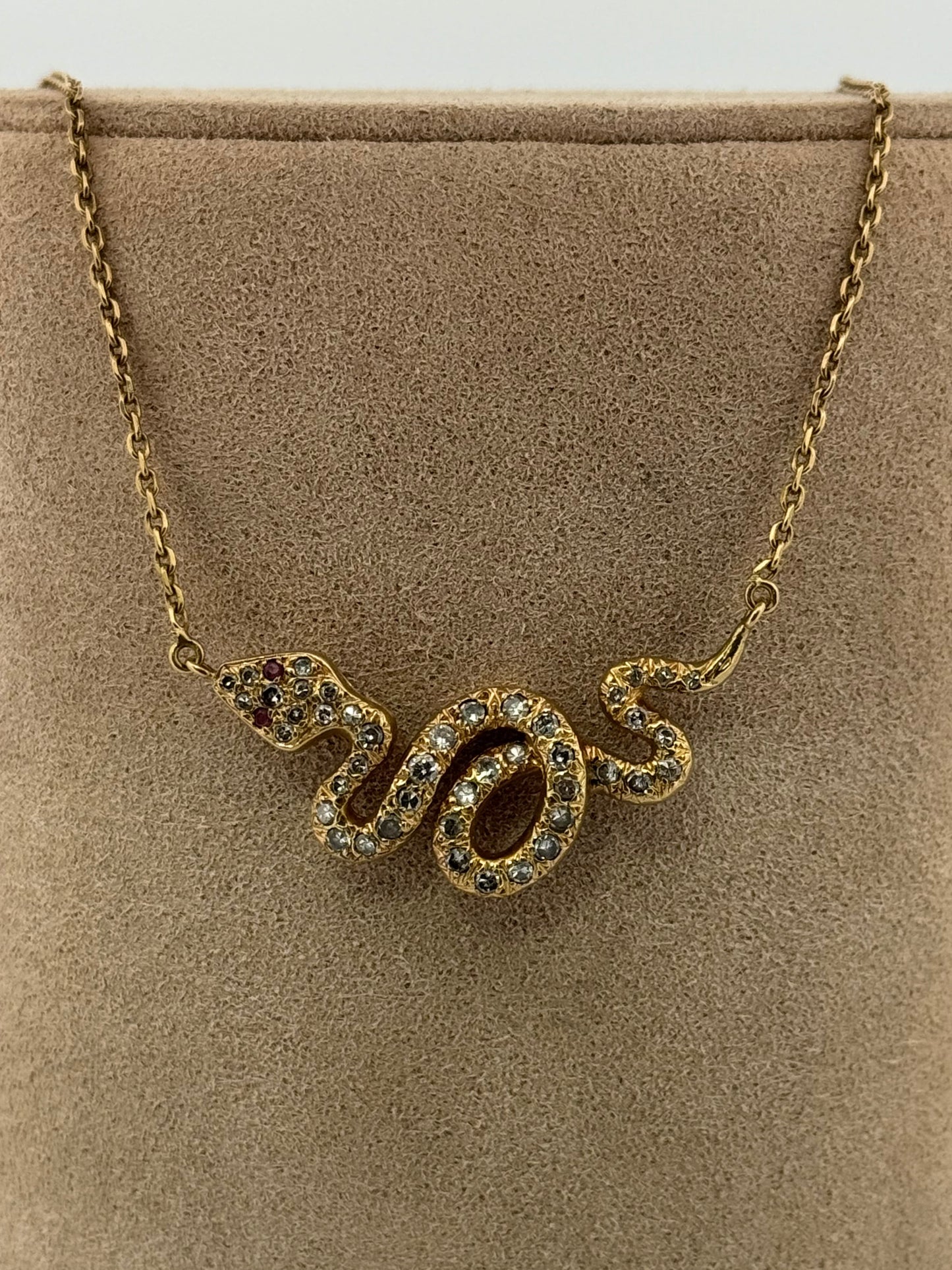 Victorian Antique Snake Diamond Necklace 18kt Yellow Gold