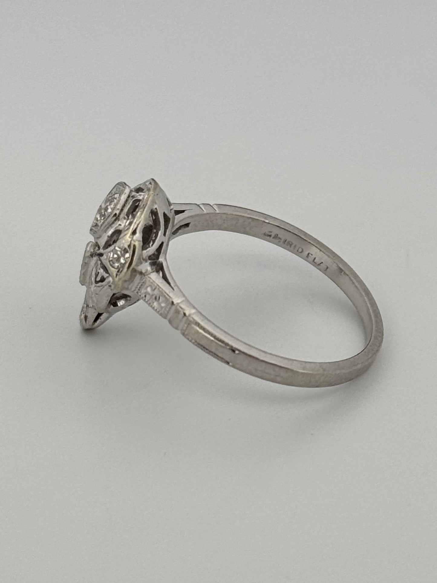 Antique Art Deco Skull Diamond Platinum/ 14kt topped Ring Synthetic Ruby