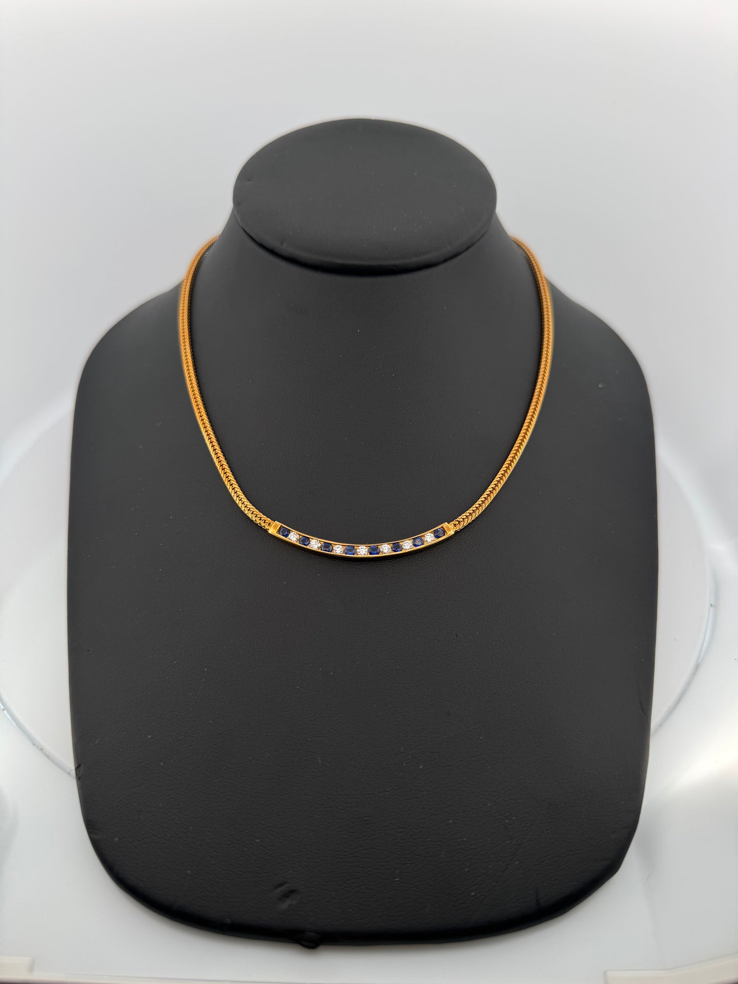 Tiffany & Co Sapphire & Diamond Vintage Fox Tail Necklace 18k Yellow Gold 16”