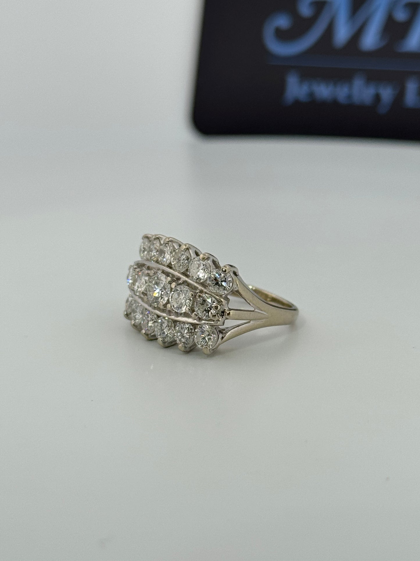Vintage Retro 14kt white gold Diamond 3 row band