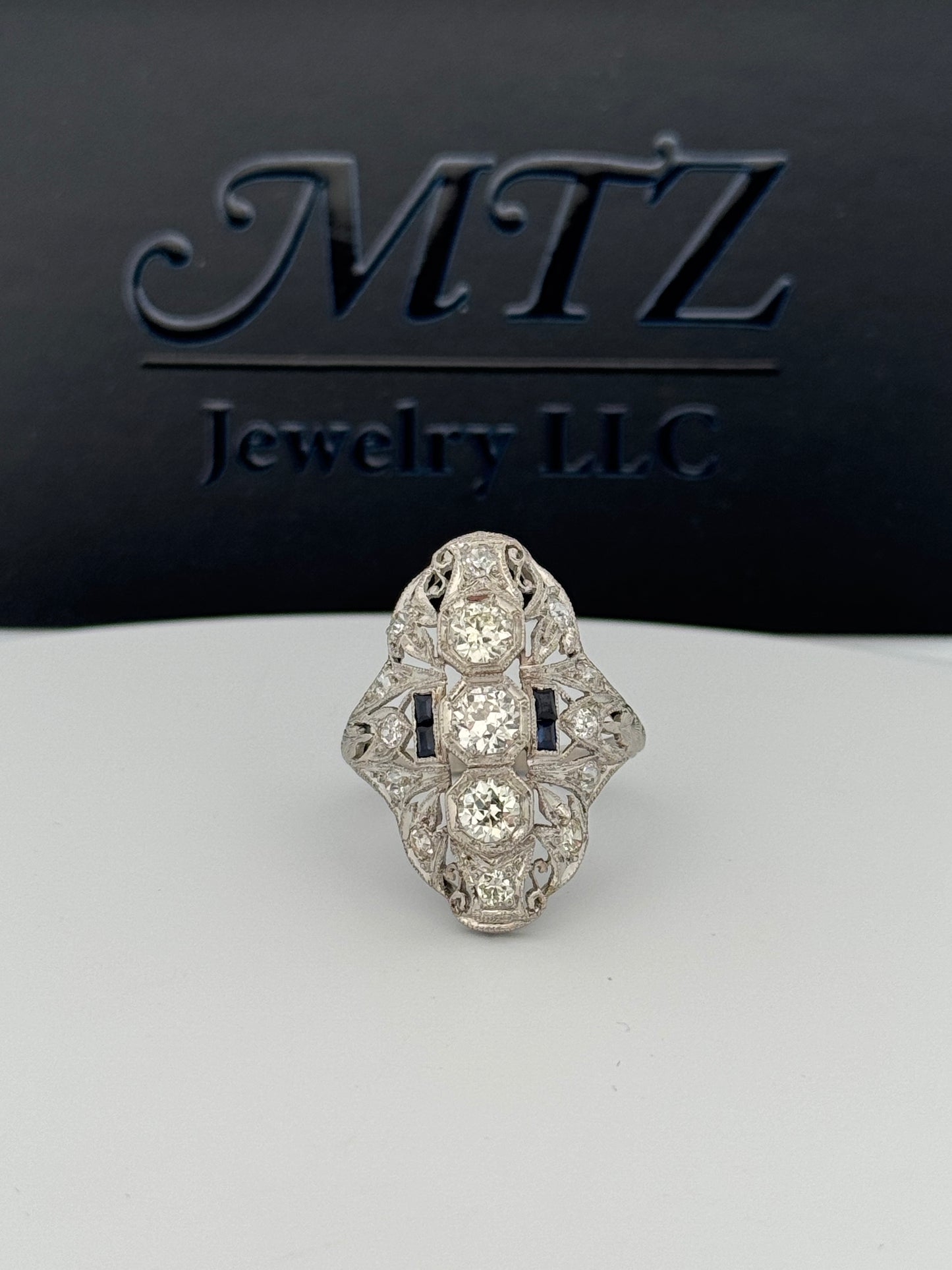 Art Deco Platinum Diamond Shield Ring