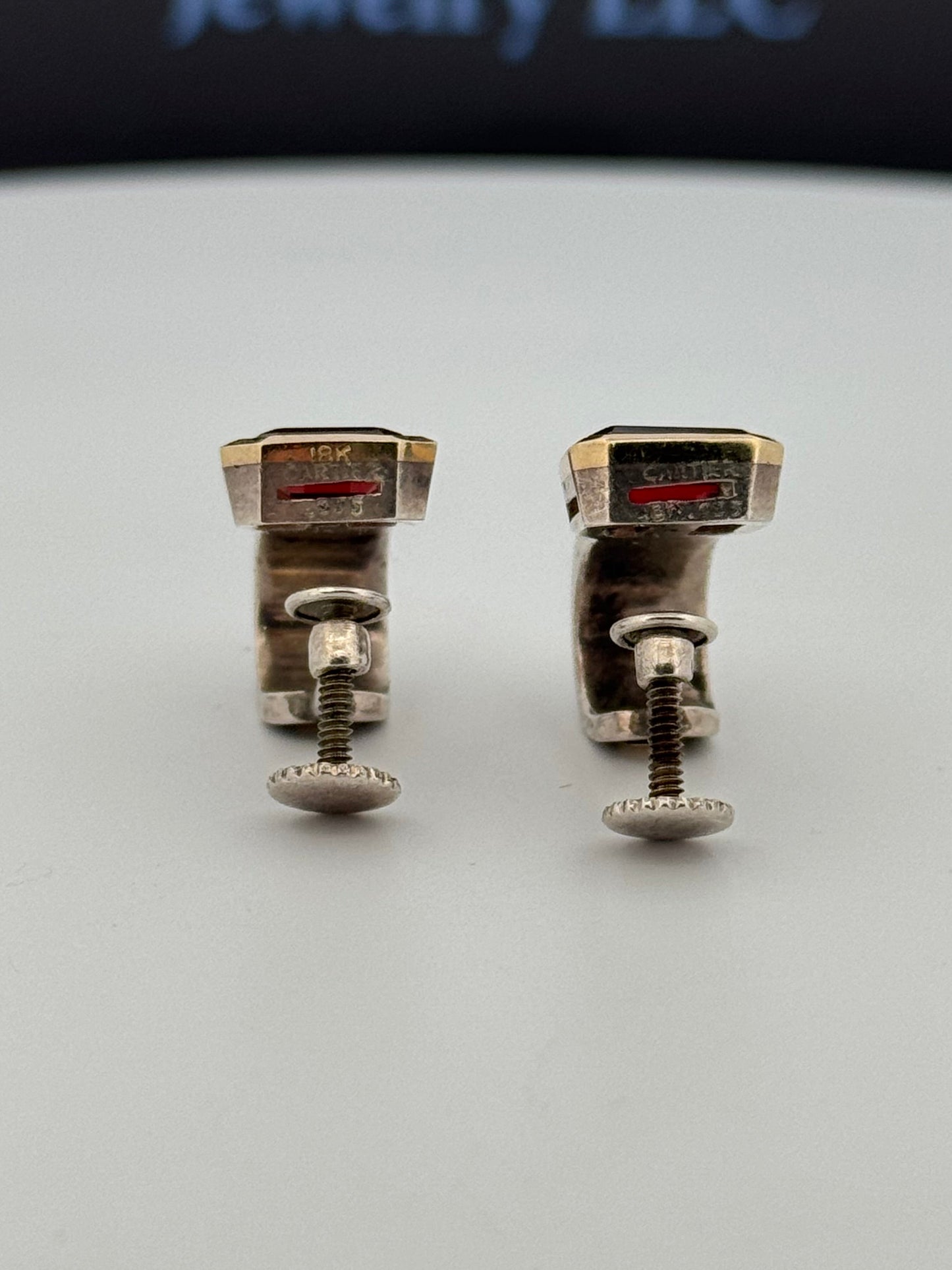 Vintage Cartier Garnet 18k Gold and Sterling 925 Earrings Screw Post 1970
