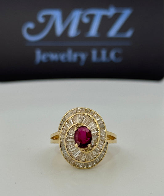 Estate 18kt Yellow Gold Ballerina Ring Natural Ruby and Diamond Ring