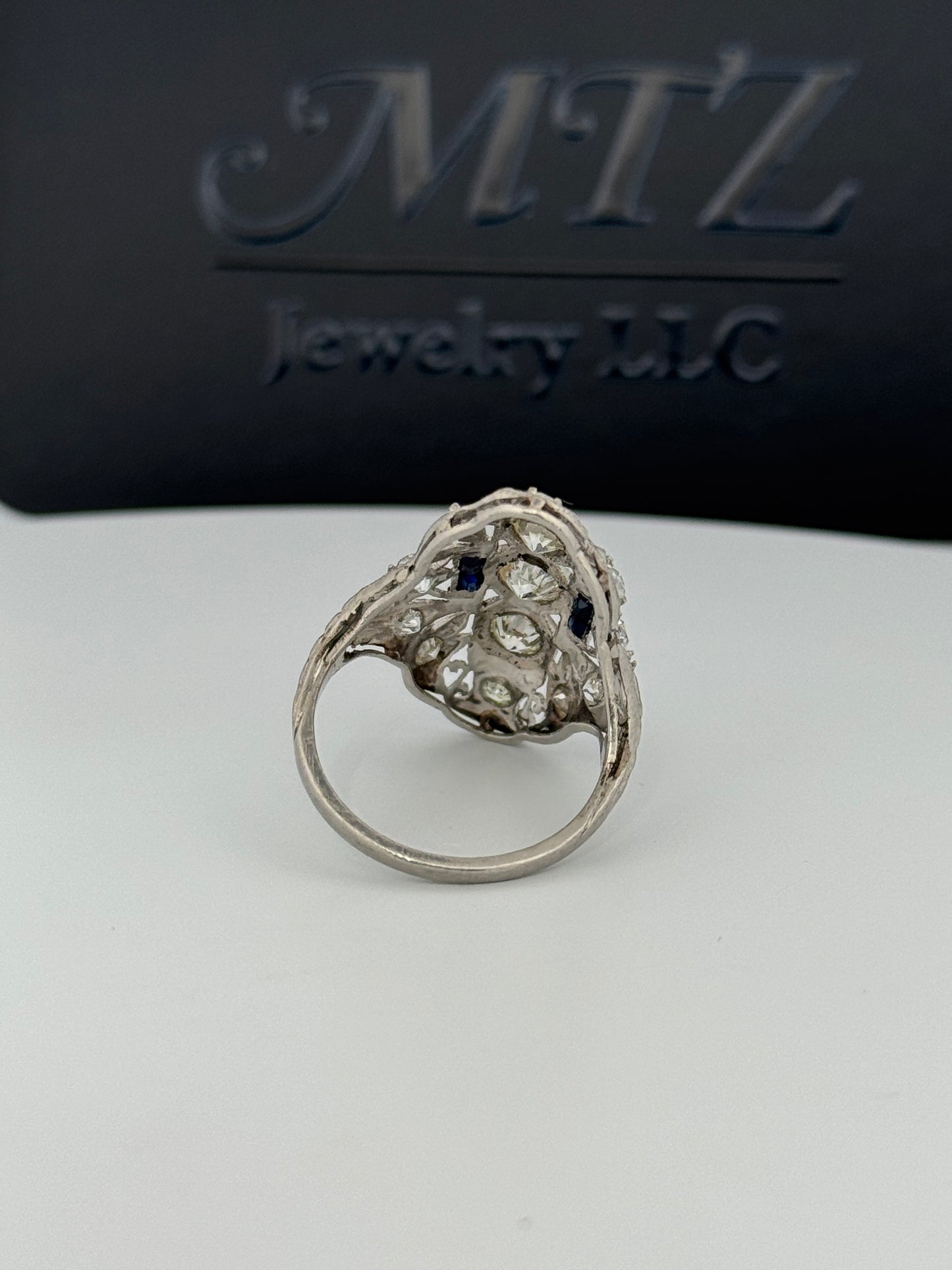 Art Deco Platinum Diamond Shield Ring