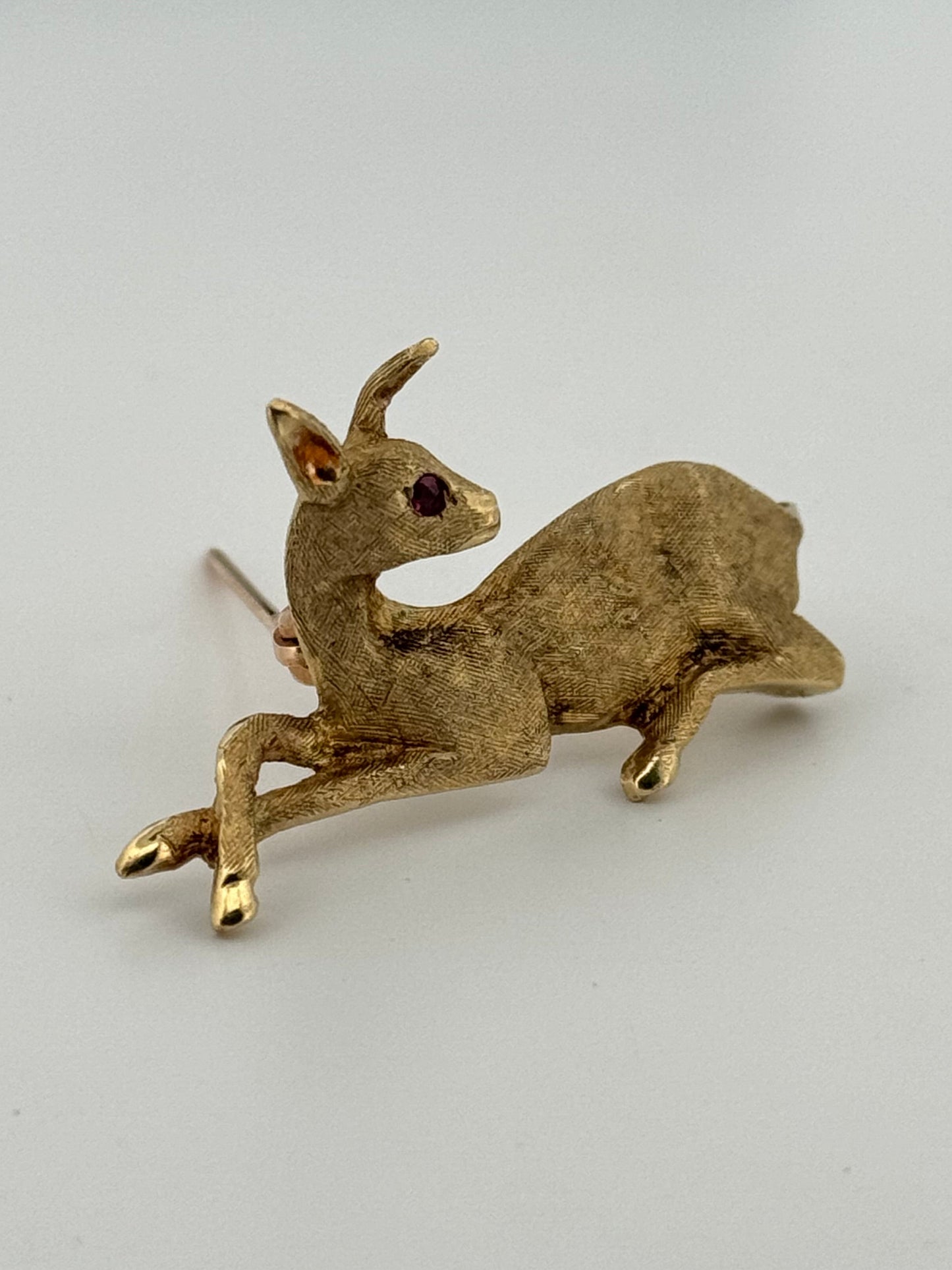 Vintage Cartier Animal Deer Brooch 14kt yellow gold Natural Ruby