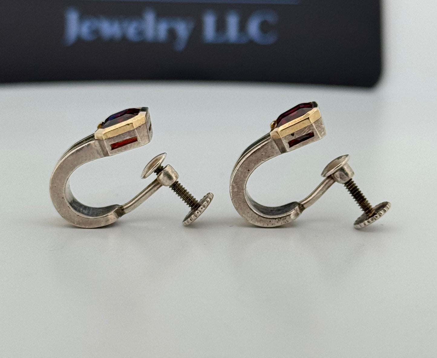Vintage Cartier Garnet 18k Gold and Sterling 925 Earrings Screw Post 1970