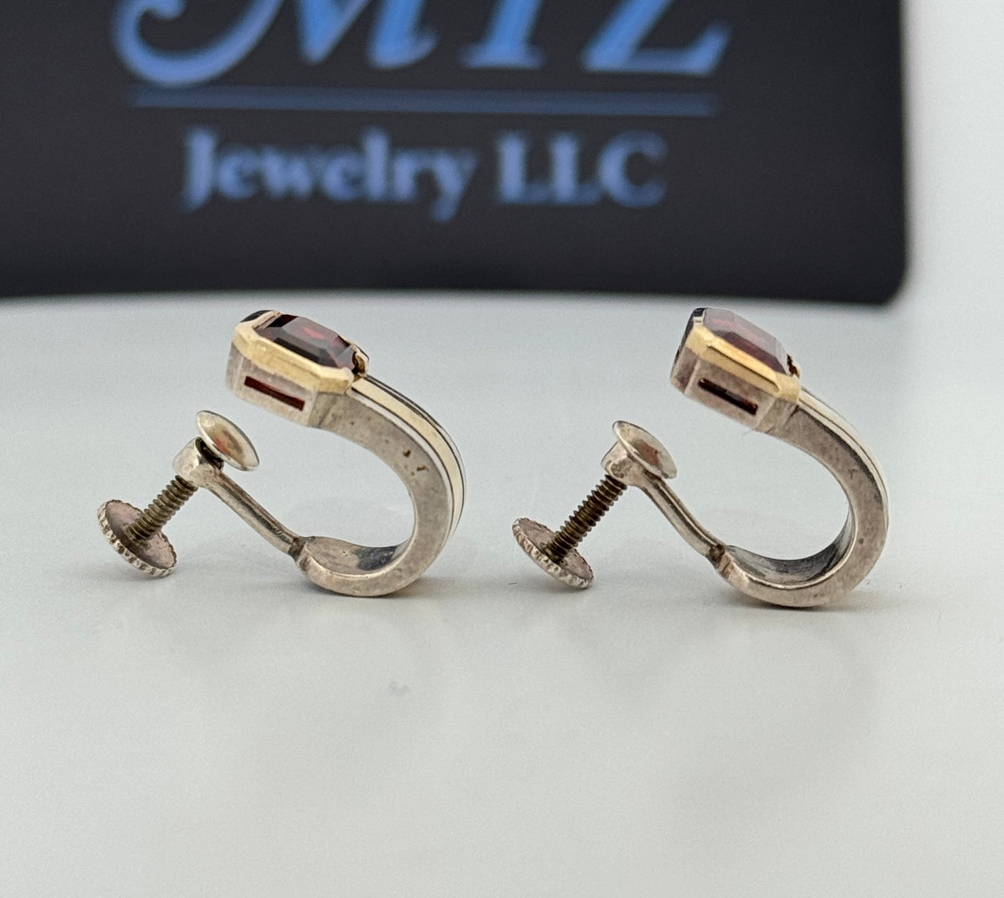 Vintage Cartier Garnet 18k Gold and Sterling 925 Earrings Screw Post 1970