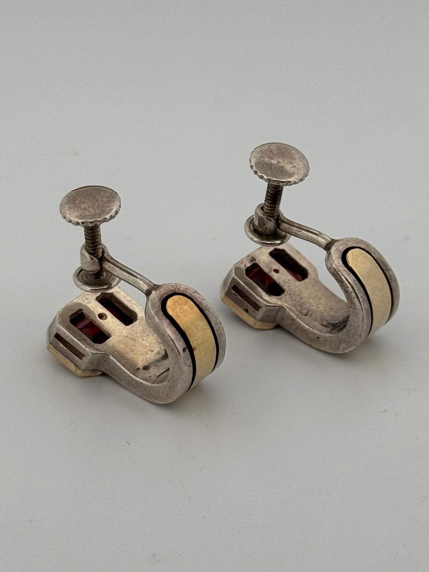 Vintage Cartier Garnet 18k Gold and Sterling 925 Earrings Screw Post 1970